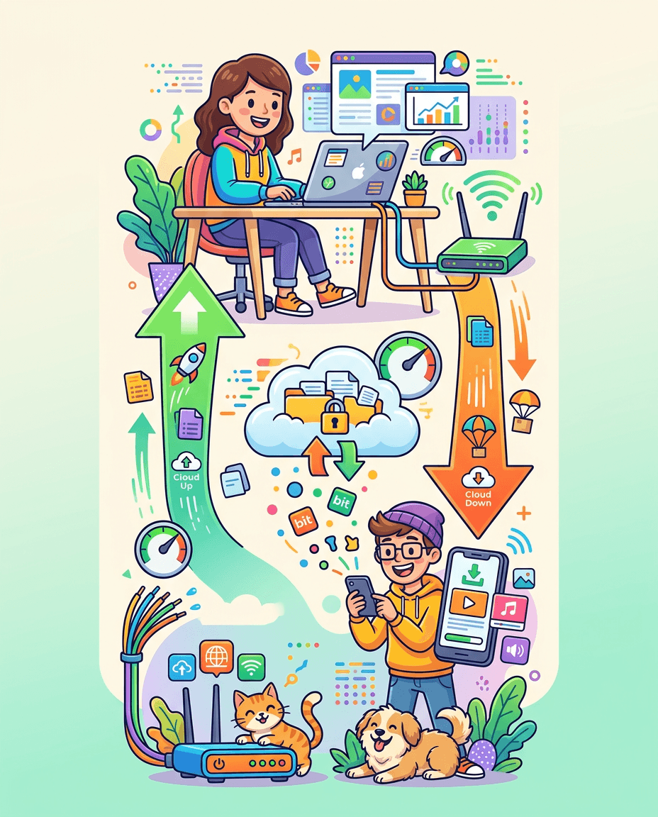 การ์ตูนอธิบายความเร็ว Download Upload อินเทอร์เน็ต