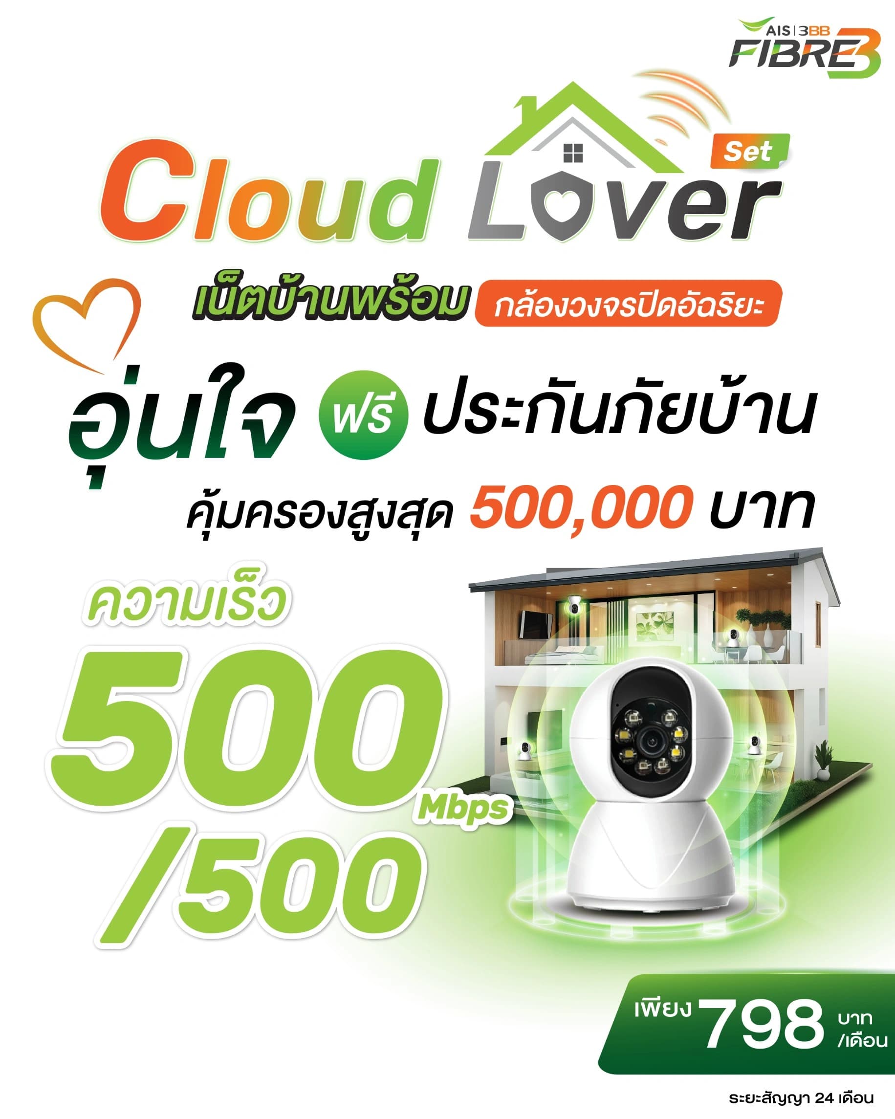 เน็ตบ้านพร้อมกล้องวงจรปิด - 500/500 Mbps
