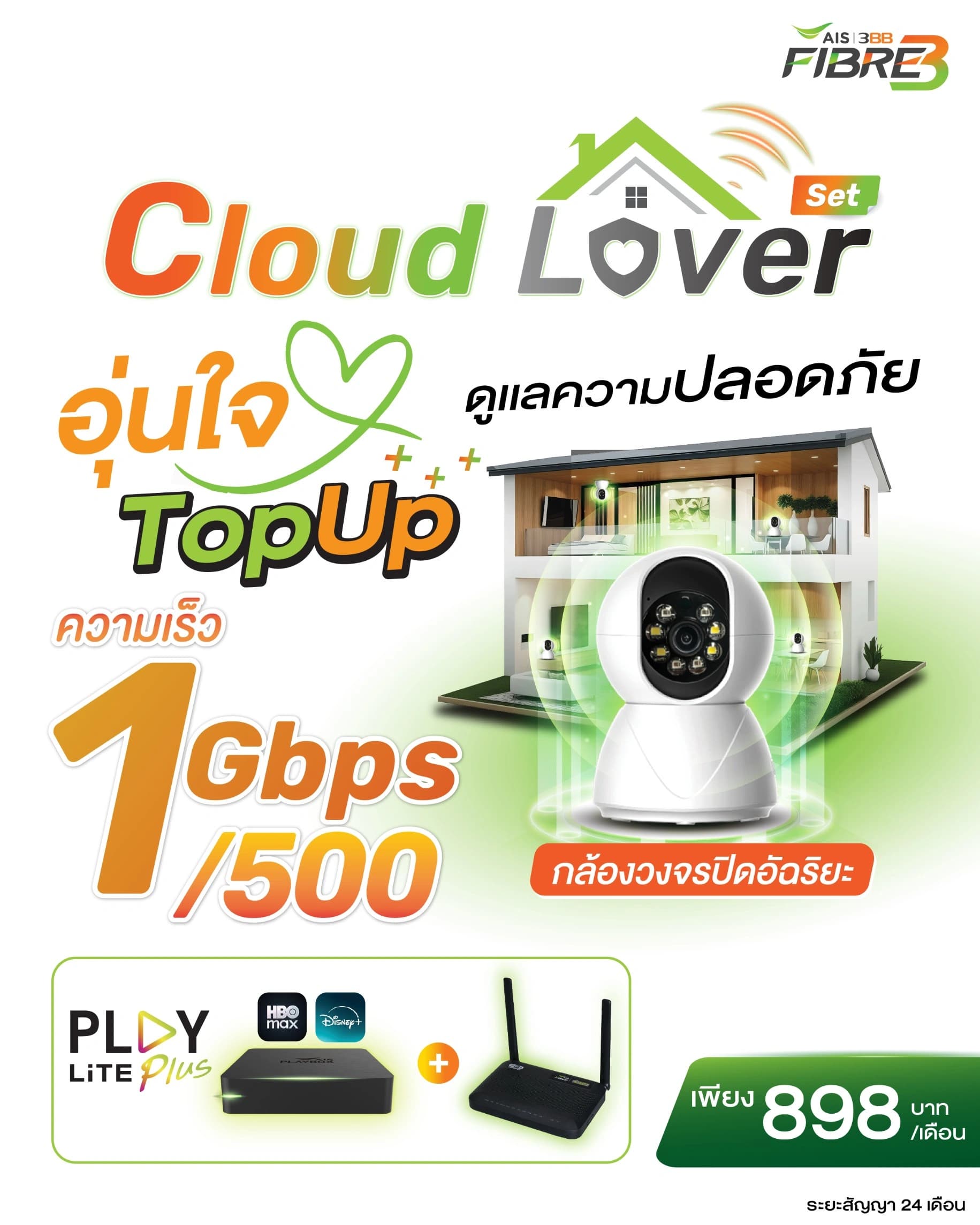 เน็ตบ้านพร้อมกล้องวงจรปิด - 1 Gbps / 500 Mbps