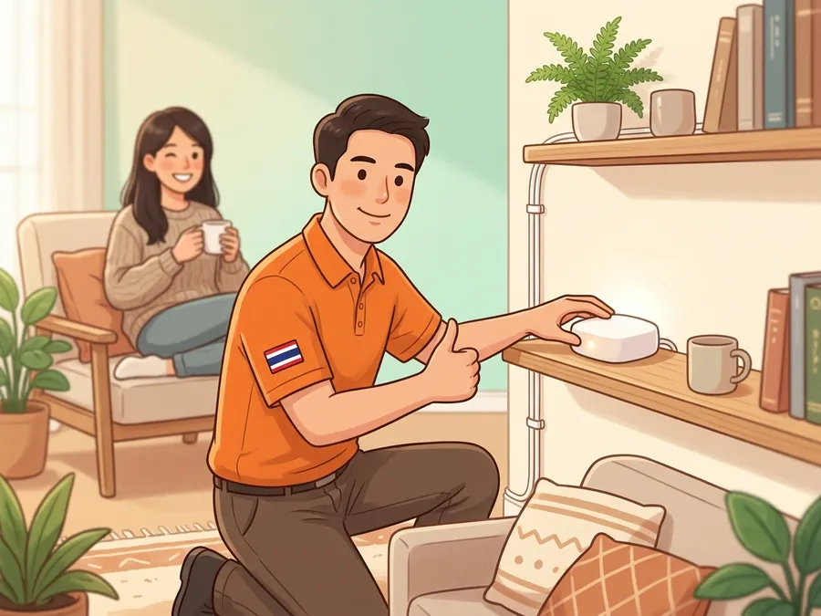 ภาพประกอบ: ช่างติดตั้งเราเตอร์ WiFi เน็ตบ้าน AIS Fiber ให้ใช้งานได้ทันที