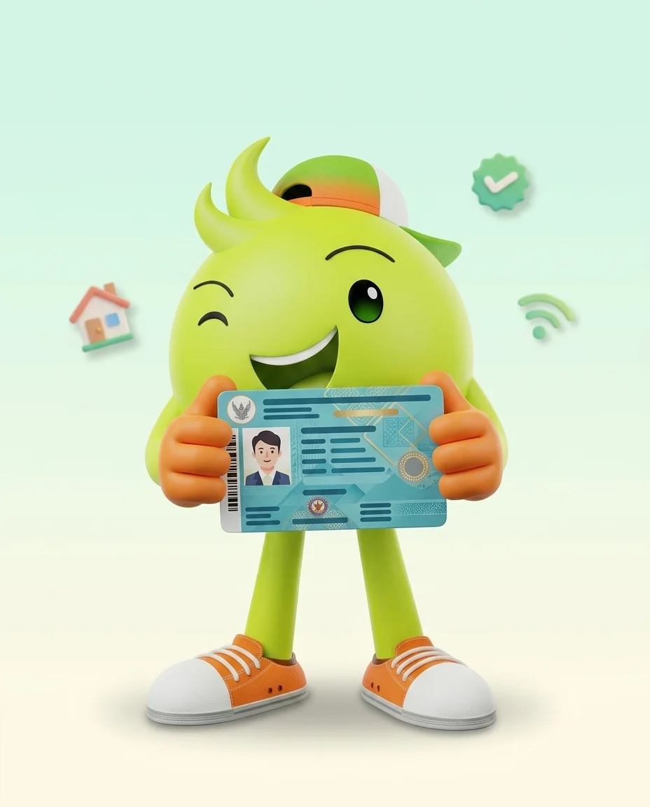 ตัวการ์ตูนอุ่นใจถือบัตรประชาชนไทย - เอกสารสมัครเน็ตบ้าน AIS Fiber สำหรับบุคคลธรรมดา