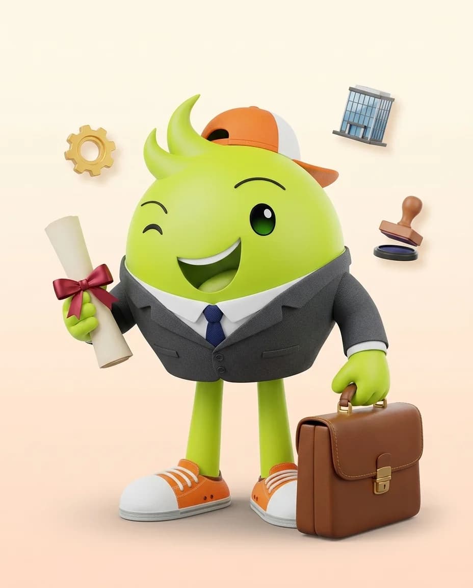 ตัวการ์ตูนอุ่นใจใส่สูทถือเอกสารบริษัท - เอกสารสมัครเน็ตบ้าน AIS Fiber สำหรับนิติบุคคล