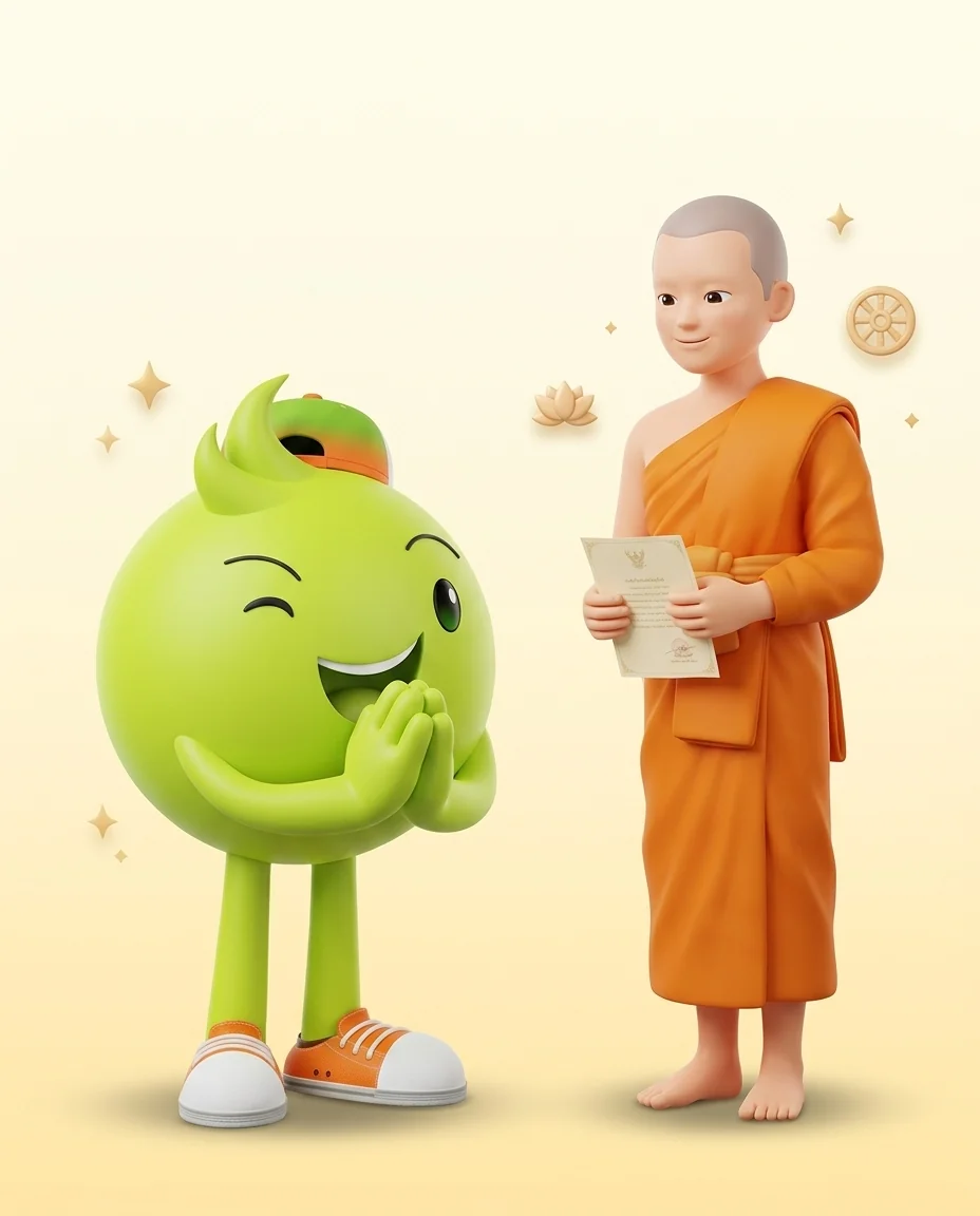 ตัวการ์ตูนอุ่นใจไหว้พระภิกษุ - เอกสารสมัครเน็ตบ้าน AIS Fiber สำหรับพระภิกษุสงฆ์